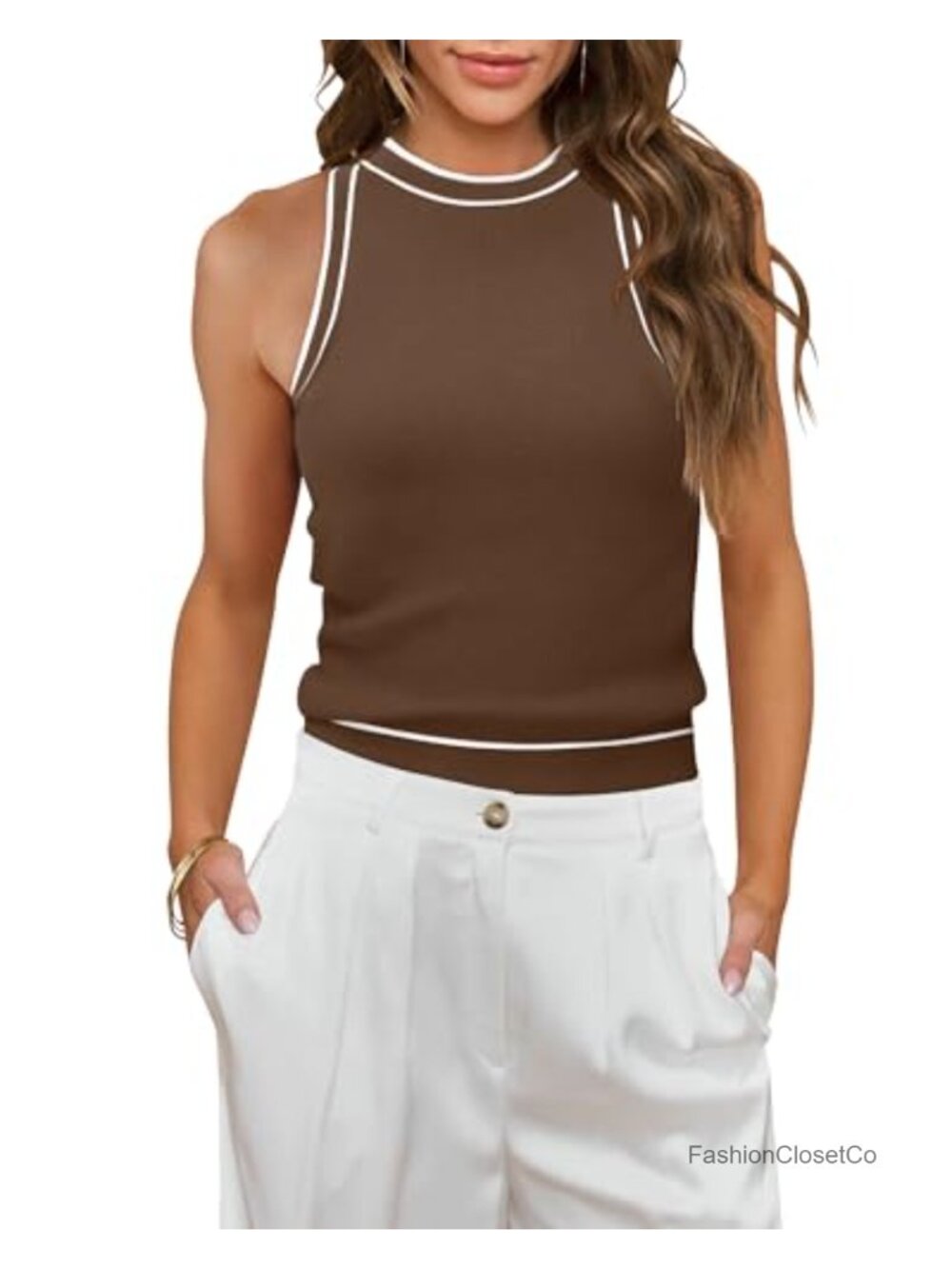Women's Ribbed Halter Tank Top Cropped Sleeveless Racerback Slim Fit
